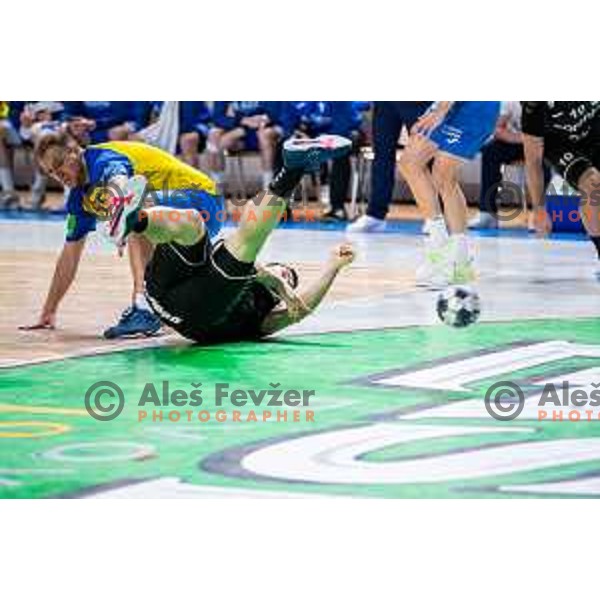 Branko Predovic in action during Slovenian cup handball match between Celje Pivovarna Lasko and Gorenje Velenje in Arena Zlatorog, Celje, Slovenia on March 15, 2023