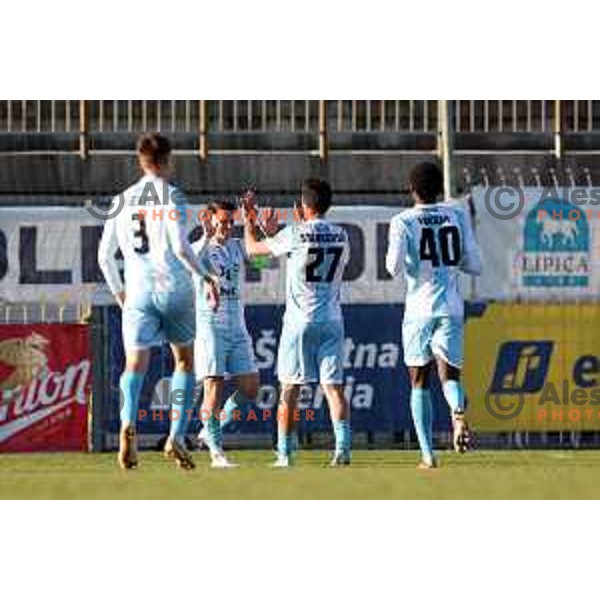 Etien Velikonja and Luka Stankovski in action during Prva Liga Telemach 2022-2023 football match between Tabor Sezana and Gorica in Sezana on March 16, 2023