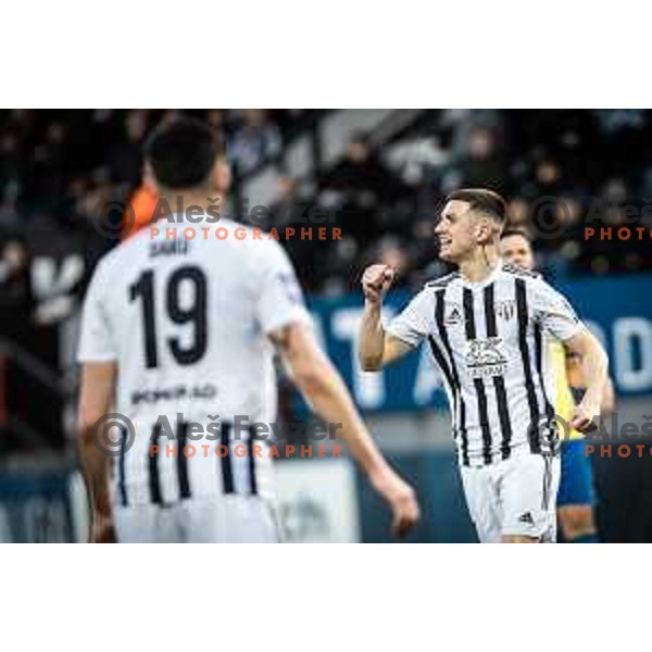 Mihael Klepac celebrating during Prva liga Telemach football match between Mura and Koper in Fazanerija, Murska Sobota, Slovenia on March 16, 2023. Photo: Jure Banfi