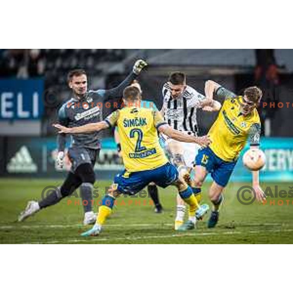 Mihael Klepac vs Adnan Golubovic in action during Prva liga Telemach football match between Mura and Koper in Fazanerija, Murska Sobota, Slovenia on March 16, 2023. Photo: Jure Banfi