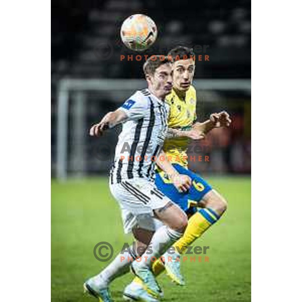 Ivan Saric vs Luka Vesner Ticic in action during Prva liga Telemach football match between Mura and Koper in Fazanerija, Murska Sobota, Slovenia on March 16, 2023. Photo: Jure Banfi