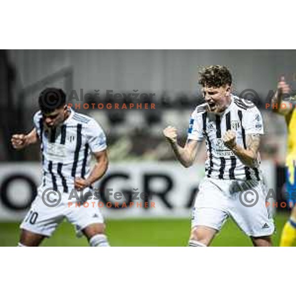 Kai Cipot celebrating during Prva liga Telemach football match between Mura and Koper in Fazanerija, Murska Sobota, Slovenia on March 16, 2023. Photo: Jure Banfi