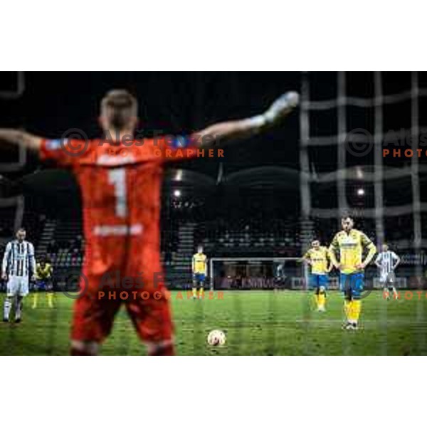 Klemen Mihelak vs Maks Barisic in action during Prva liga Telemach football match between Mura and Koper in Fazanerija, Murska Sobota, Slovenia on March 16, 2023. Photo: Jure Banfi