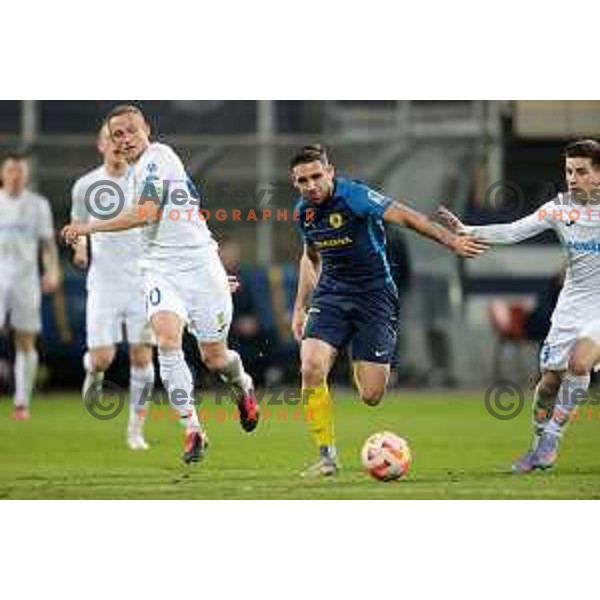 Zeni Humsani and Aljosa Matko in action during Prva Liga Telemach 2022-2023 football match between Celje and Domzale in Celje, Slovenia on March 18, 2023