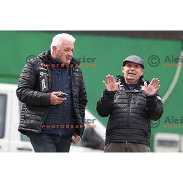 Peter kauzer and Joze Vidmar during the first race of the wild water slalom season 2023 at Tacen World Cup course in Ljubljana, Slovenia on March 19, 2023