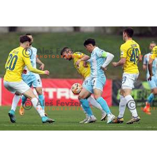 Almin Kurtovic, Etien Velikonja and Maro Katinic in action during Prva Liga Telemach 2022-2023 football match between Bravo and Gorica in Ljubljana, Slovenia on March 19, 2023