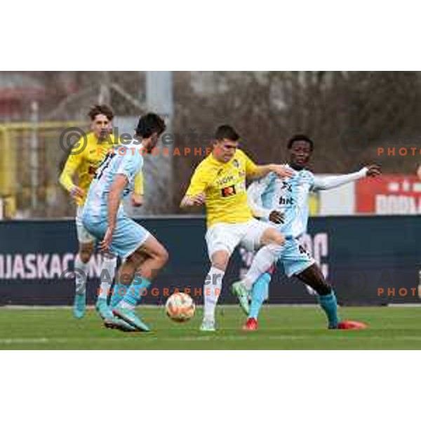 Luka Stor and Zvonimir Petrovic in action during Prva Liga Telemach 2022-2023 football match between Bravo and Gorica in Ljubljana, Slovenia on March 19, 2023