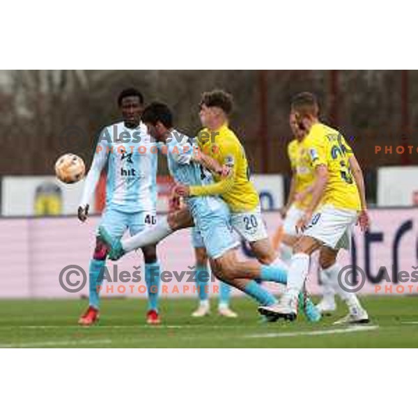 Luka Stankovski and Beno Selan in action during Prva Liga Telemach 2022-2023 football match between Bravo and Gorica in Ljubljana, Slovenia on March 19, 2023