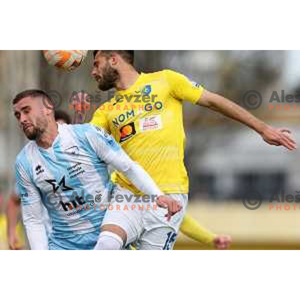 Dario Kolobaric and Nemanja Jaksic in action during Prva Liga Telemach 2022-2023 football match between Bravo and Gorica in Ljubljana, Slovenia on March 19, 2023