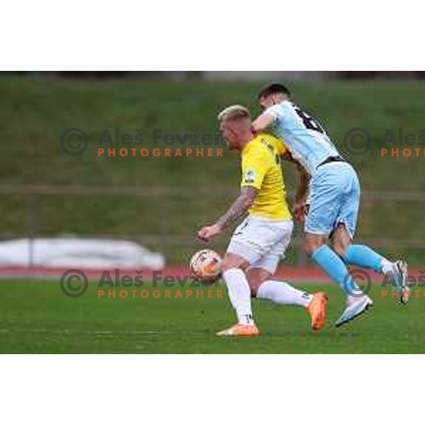 Luka Stor and Zvonimir Petrovic in action during Prva Liga Telemach 2022-2023 football match between Bravo and Gorica in Ljubljana, Slovenia on March 19, 2023