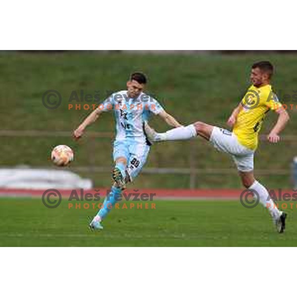 Zvonimir Petrovic and Almin Kurtovic in action during Prva Liga Telemach 2022-2023 football match between Bravo and Gorica in Ljubljana, Slovenia on March 19, 2023