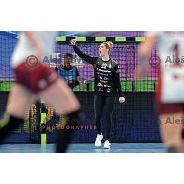 Barbara Arenhart in action during EHF Champions league Women 2022-2023 handball match between Krim Mercator (SLO) and Rapid Bucuresti (ROU) in Ljubljana, Slovenia on March 19,2023 