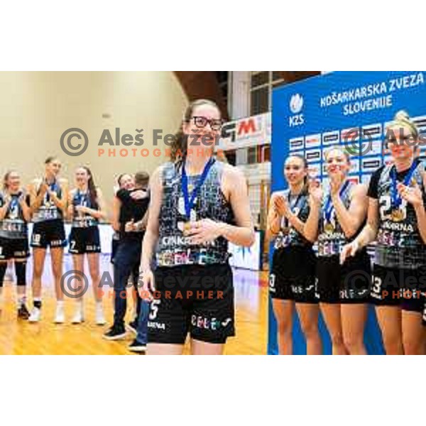 in action during The Final of the Slovenian Women\'s Cup basketball match between Cinkarna Celje and Triglav Kranj in Slovenske Konjice on March 19, 2023