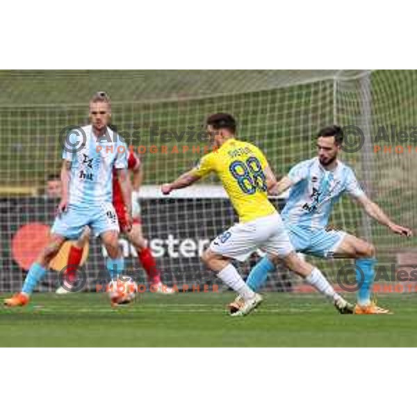 Tamar Svetlin and Darko Hrka in action during Prva Liga Telemach 2022-2023 football match between Bravo and Gorica in Ljubljana, Slovenia on March 19, 2023