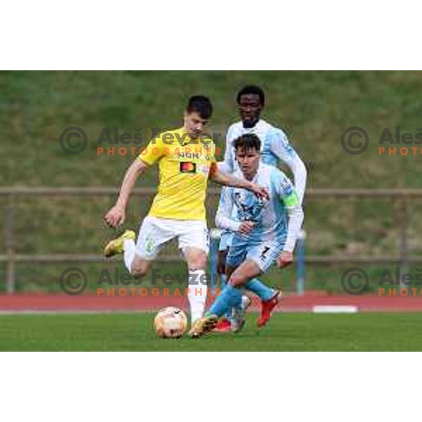 Martin Kramaric and Etien Velikonja in action during Prva Liga Telemach 2022-2023 football match between Bravo and Gorica in Ljubljana, Slovenia on March 19, 2023