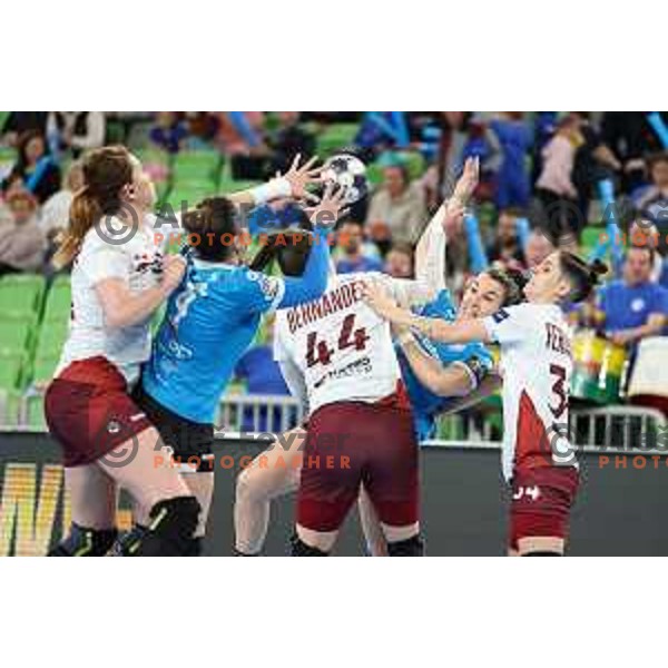 Tjasa Stanko in action during EHF Champions league Women 2022-2023 handball match between Krim Mercator (SLO) and Rapid Bucuresti (ROU) in Ljubljana, Slovenia on March 19,2023 