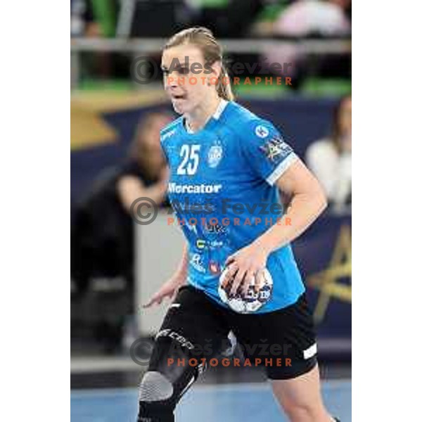 Barbara Lazovic in action during EHF Champions league Women 2022-2023 handball match between Krim Mercator (SLO) and Rapid Bucuresti (ROU) in Ljubljana, Slovenia on March 19,2023 