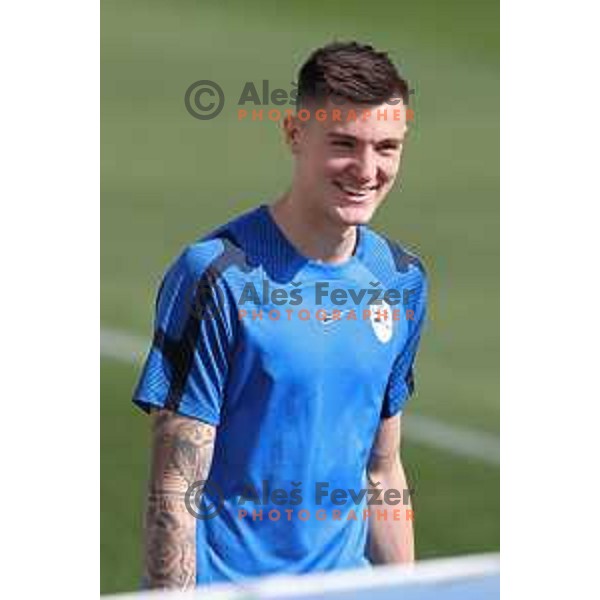 Benjamin Sesko during practice session of Slovenia National football team at NNC Brdo, Slovenia on March 21, 2023