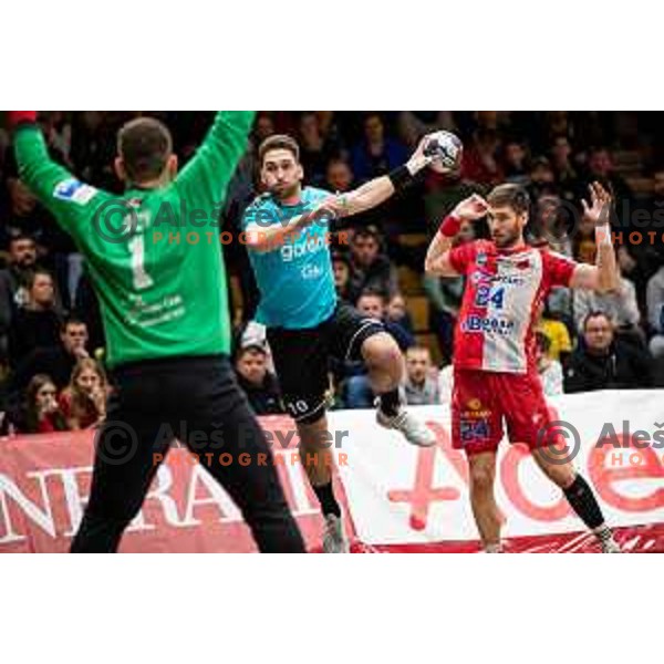 Urban Pipp in action during EHF European Cup handball match between Gorenje Velenje and Vojvodina in Red Hall, Velenje, Slovenia on March 25, 2023