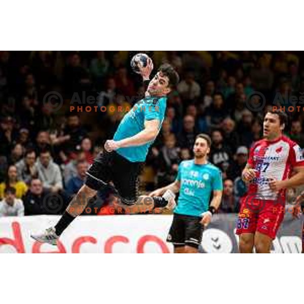 Peter Sisko in action during EHF European Cup handball match between Gorenje Velenje and Vojvodina in Red Hall, Velenje, Slovenia on March 25, 2023