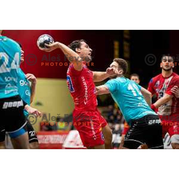 in action during EHF European Cup handball match between Gorenje Velenje and Vojvodina in Red Hall, Velenje, Slovenia on March 25, 2023