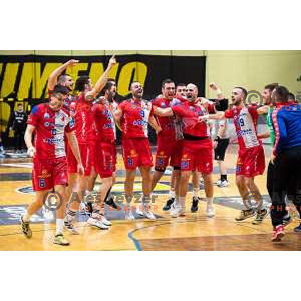 in action during EHF European Cup handball match between Gorenje Velenje and Vojvodina in Red Hall, Velenje, Slovenia on March 25, 2023