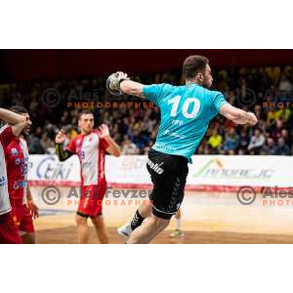 Urban Pipp in action during EHF European Cup handball match between Gorenje Velenje and Vojvodina in Red Hall, Velenje, Slovenia on March 25, 2023