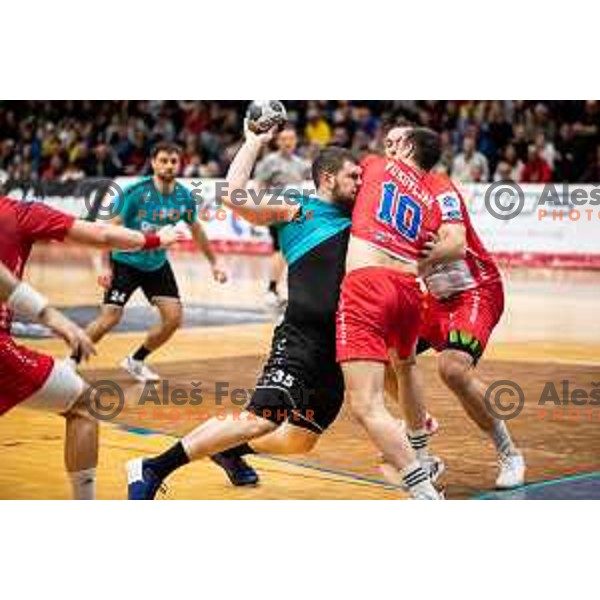 Branko Predovic in action during EHF European Cup handball match between Gorenje Velenje and Vojvodina in Red Hall, Velenje, Slovenia on March 25, 2023