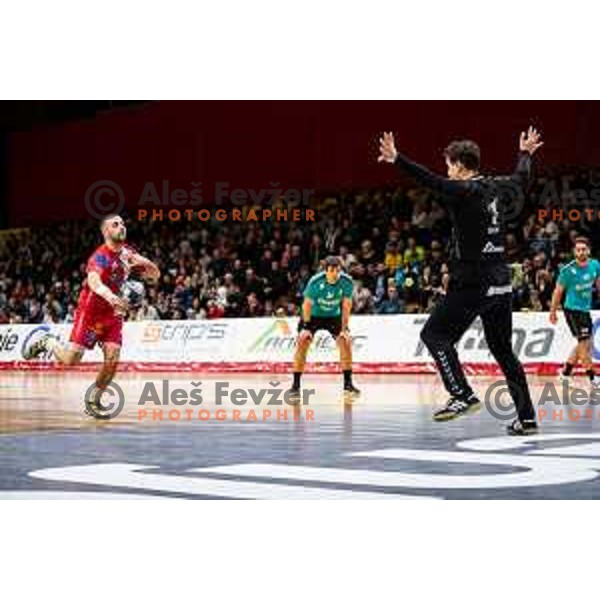 in action during EHF European Cup handball match between Gorenje Velenje and Vojvodina in Red Hall, Velenje, Slovenia on March 25, 2023