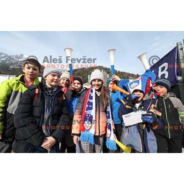 Ski flying fans during Qualification of Men\'s Ski Flying Individual at the Final of FIS Ski jumping World Cup in Planica, Slovenia on March 30, 2023