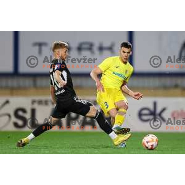 Niko Kasalo and Andrej Djuric in action during Prva Liga Telemach 2022-2023 football match between Domzale and Mura in Domzale, Slovenia on April 2, 2023