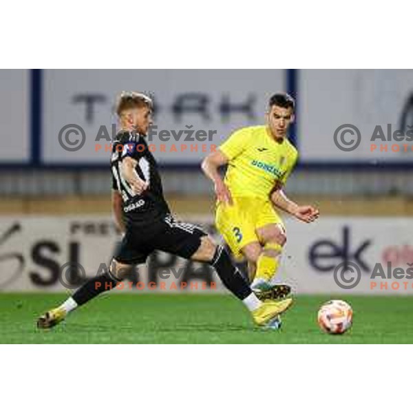 Niko Kasalo and Andrej Djuric in action during Prva Liga Telemach 2022-2023 football match between Domzale and Mura in Domzale, Slovenia on April 2, 2023