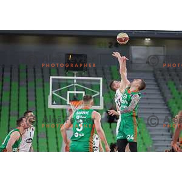 Alen Omic in action during ABA league 2022-2033 regular season match between Cedevita Olimpija and SC Derby in Ljubljana, Slovenia on April 4, 2023 