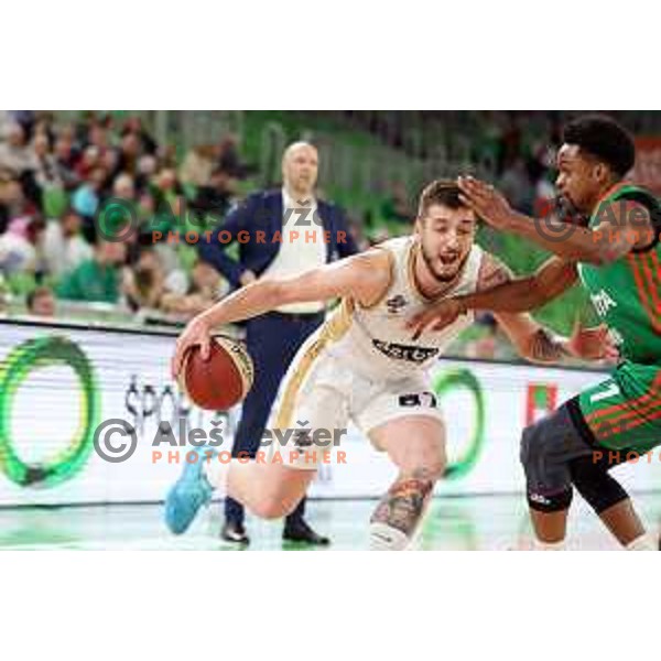 in action during ABA league 2022-2033 regular season match between Cedevita Olimpija and SC Derby in Ljubljana, Slovenia on April 4, 2023