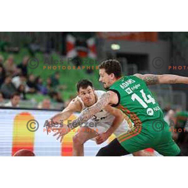 in action during ABA league 2022-2033 regular season match between Cedevita Olimpija and SC Derby in Ljubljana, Slovenia on April 4, 2023