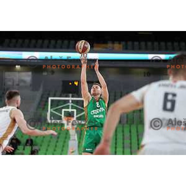 in action during ABA league 2022-2033 regular season match between Cedevita Olimpija and SC Derby in Ljubljana, Slovenia on April 4, 2023