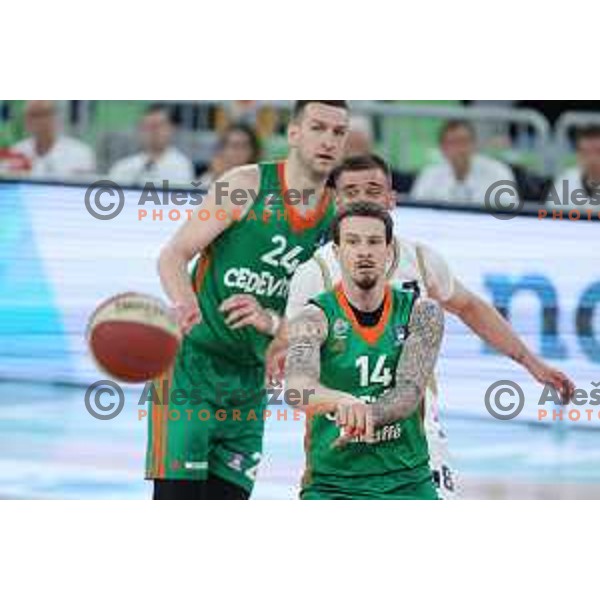 in action during ABA league 2022-2033 regular season match between Cedevita Olimpija and SC Derby in Ljubljana, Slovenia on April 4, 2023