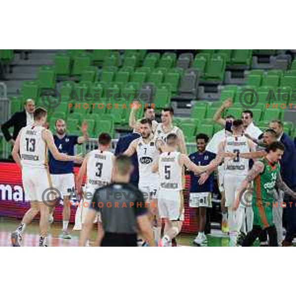 in action during ABA league 2022-2033 regular season match between Cedevita Olimpija and SC Derby in Ljubljana, Slovenia on April 4, 2023