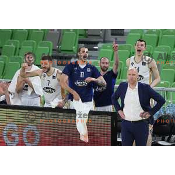 in action during ABA league 2022-2033 regular season match between Cedevita Olimpija and SC Derby in Ljubljana, Slovenia on April 4, 2023