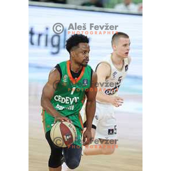 in action during ABA league 2022-2033 regular season match between Cedevita Olimpija and SC Derby in Ljubljana, Slovenia on April 4, 2023