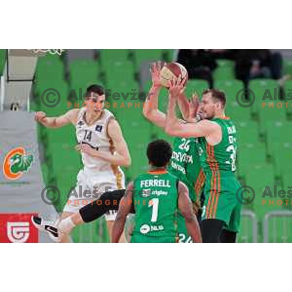 in action during ABA league 2022-2033 regular season match between Cedevita Olimpija and SC Derby in Ljubljana, Slovenia on April 4, 2023