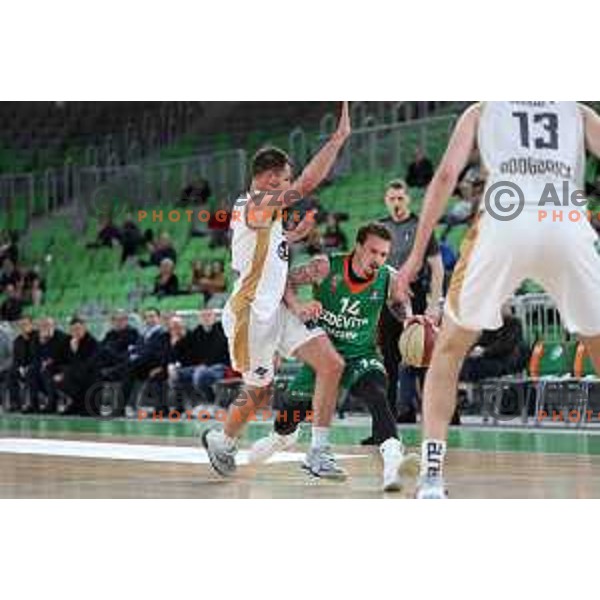 in action during ABA league 2022-2033 regular season match between Cedevita Olimpija and SC Derby in Ljubljana, Slovenia on April 4, 2023