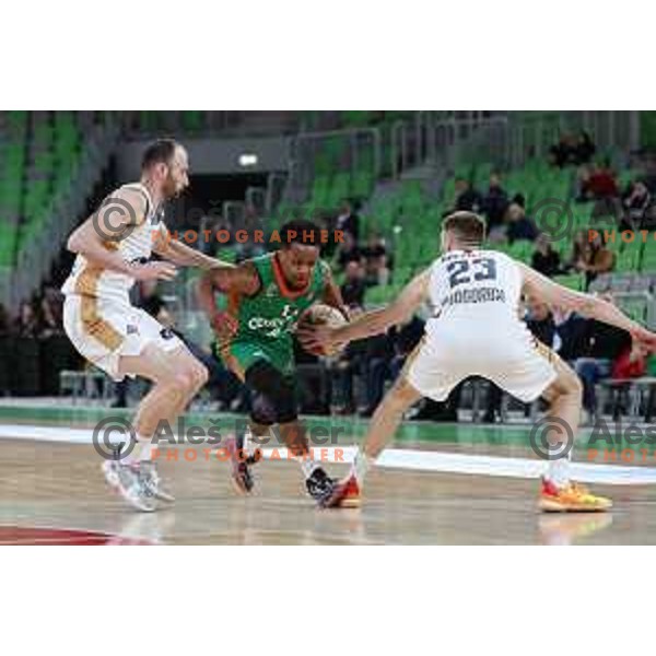 in action during ABA league 2022-2033 regular season match between Cedevita Olimpija and SC Derby in Ljubljana, Slovenia on April 4, 2023