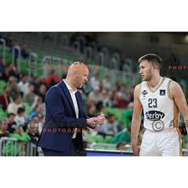 in action during ABA league 2022-2033 regular season match between Cedevita Olimpija and SC Derby in Ljubljana, Slovenia on April 4, 2023