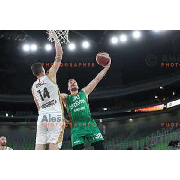 in action during ABA league 2022-2033 regular season match between Cedevita Olimpija and SC Derby in Ljubljana, Slovenia on April 4, 2023