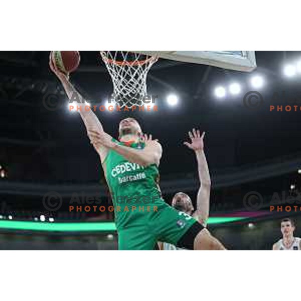 in action during ABA league 2022-2033 regular season match between Cedevita Olimpija and SC Derby in Ljubljana, Slovenia on April 4, 2023