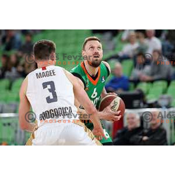 in action during ABA league 2022-2033 regular season match between Cedevita Olimpija and SC Derby in Ljubljana, Slovenia on April 4, 2023