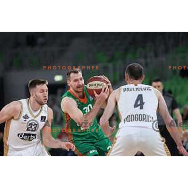 in action during ABA league 2022-2033 regular season match between Cedevita Olimpija and SC Derby in Ljubljana, Slovenia on April 4, 2023