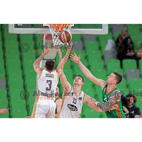 in action during ABA league 2022-2033 regular season match between Cedevita Olimpija and SC Derby in Ljubljana, Slovenia on April 4, 2023 