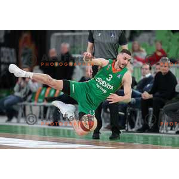 in action during ABA league 2022-2033 regular season match between Cedevita Olimpija and SC Derby in Ljubljana, Slovenia on April 4, 2023 